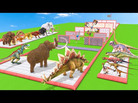Prehistoric Mammals VS Dinosaurs Race Through Blocks   Animal Revolt Battle Simulator