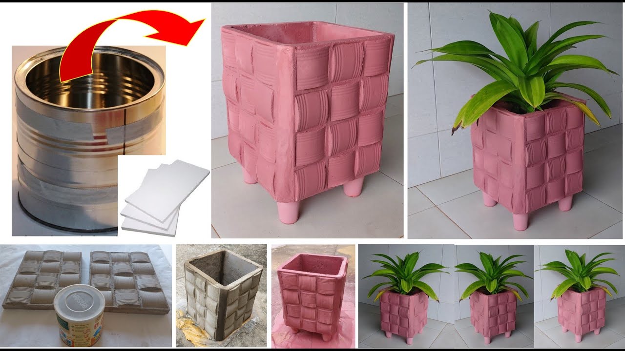 Vaso para plantas feito com forma de lata de leite