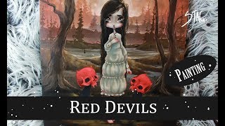 Red Devils skull acrylic painting by White Stag
