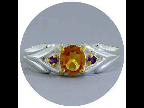 Inel Argint 925 Accente Aurite Citrin Ametist Naturale - Armonie si Lumina