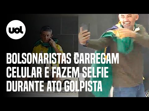 Vídeo mostra golpistas carregando celular e fazendo selfie durante invasão ao Palácio do Planalto
