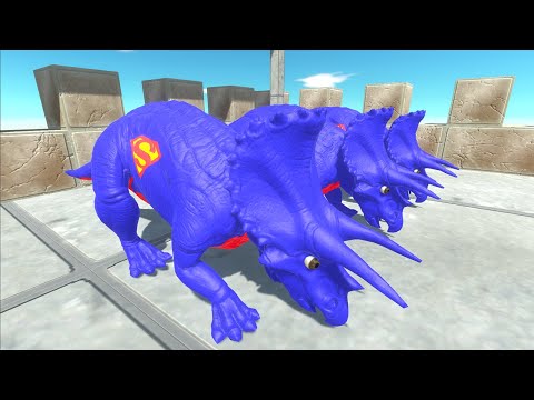 X3 SUPERMAN TRICERATOPS VS X5 HUGGY WUGGY SPINOSAURUS DEATH RUN - Animal Revolt Battle Simulator