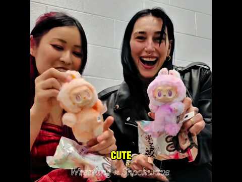 Rhea ripley & iyo sky unboxing labubu 😍 #shorts #wwe #rhearipley