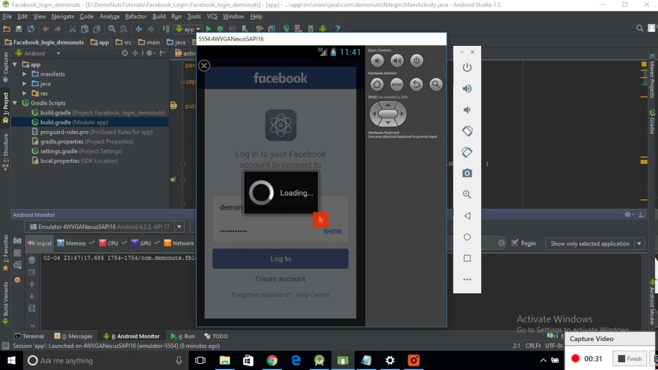 facebook login android demonuts