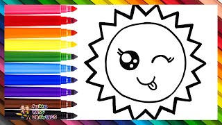 How to Draw the Sun 🌞 Draw and Color a Cute Sun 🌈 Drawings for Kids