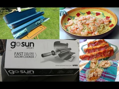 ゴーサンスポーツソーラーストーブ～海老のスカンピ、ピザ、桃のクランブル (GoSun Sport solar stove ~ Shrimp Scampi, pizza and a peach crumble)