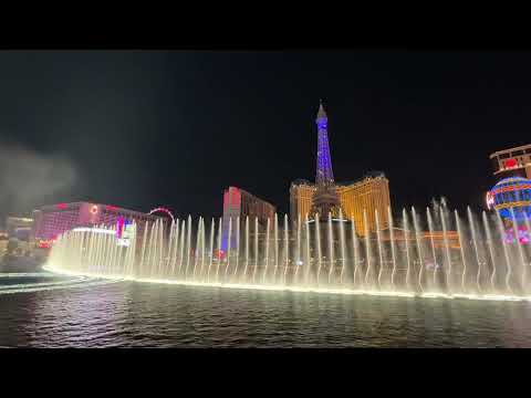 Beautiful water show in Las Vegas | Bellagio    Fountain | Night lights | Eiffel Tower