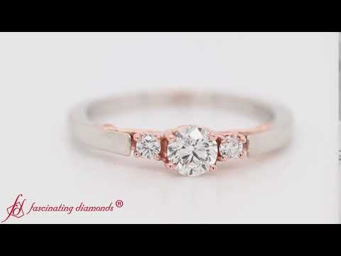 Classic 2 Tone Round 3 Stone Diamond Ring In Rose Gold-FD123398TROR