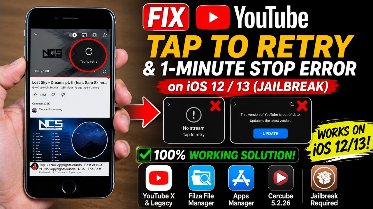 How to FIX YouTube "Tap to Retry" & 1-Minute Stop Error on iOS 12/13 (Jailbreak)