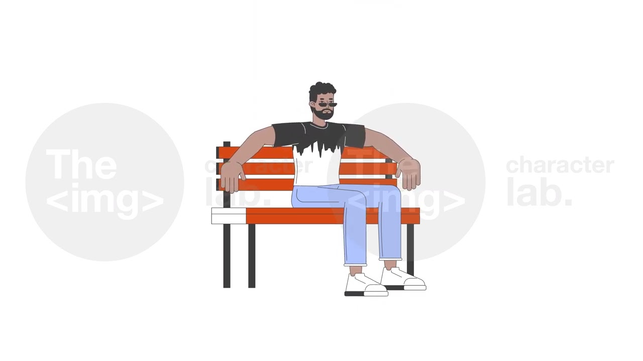 African american man sitting on bench alone line 2D character animation