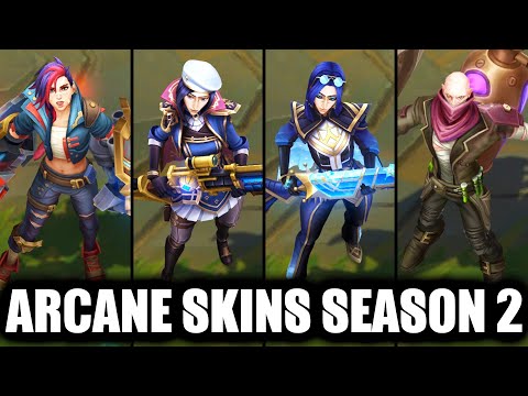All New Arcane Skins Spotlight Arcane Brawler Vi Arcane Commander Caitlyn Arcane Shimmer Lab Singed