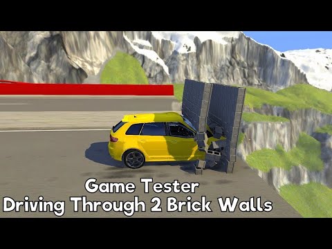 Driving Through 2 Brick Walls - BeamNG drive Car Hitting a Wall Crash Test