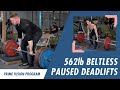 562lb Beltless Paused Deadlift Reps!