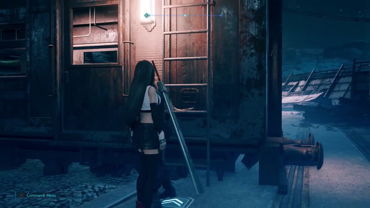 Final Fantasy VII Remake Old Section 7 Station Switchyard Get to Rest Bench and Healing Potions