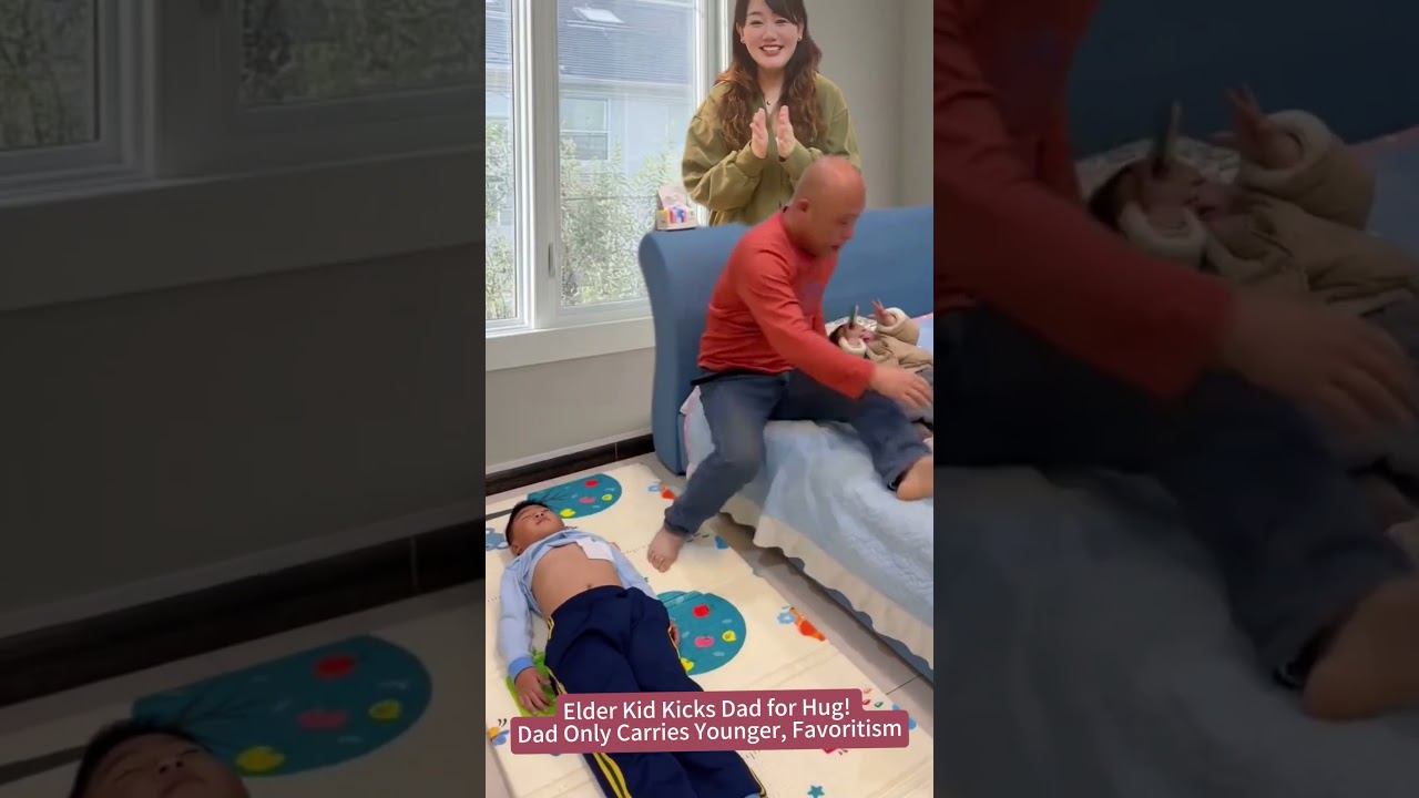 Elder Kid Kicks Dad for Hug! Dad Only Carries Younger, Favoritism/큰아기 아빠 차서 안겨달라고! 아빠는 막내만 안고, 편견 확실