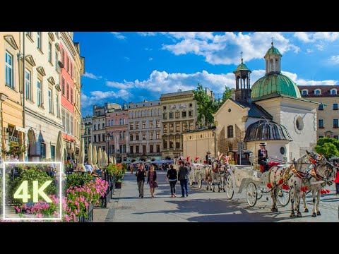 Krakow streets 4K | City summer walking tour along Krakow | Trip to Poland - Amazing Krakow, Poland