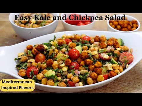 Easy Kale And Roasted Chickpea Salad - So Delicious! Mediterranean Inspired Recipe