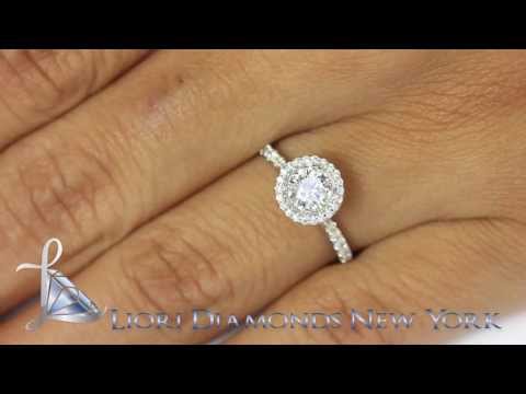 ER-SOLD-074 - 0.95 Carat D-SI1 Natural Round Diamond Engagement Ring 14k White Gold Pave Halo