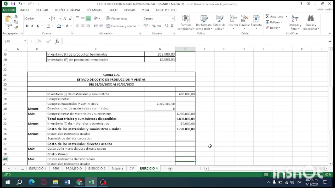 Contabilidad administrativa (Ejercicios Tema II)