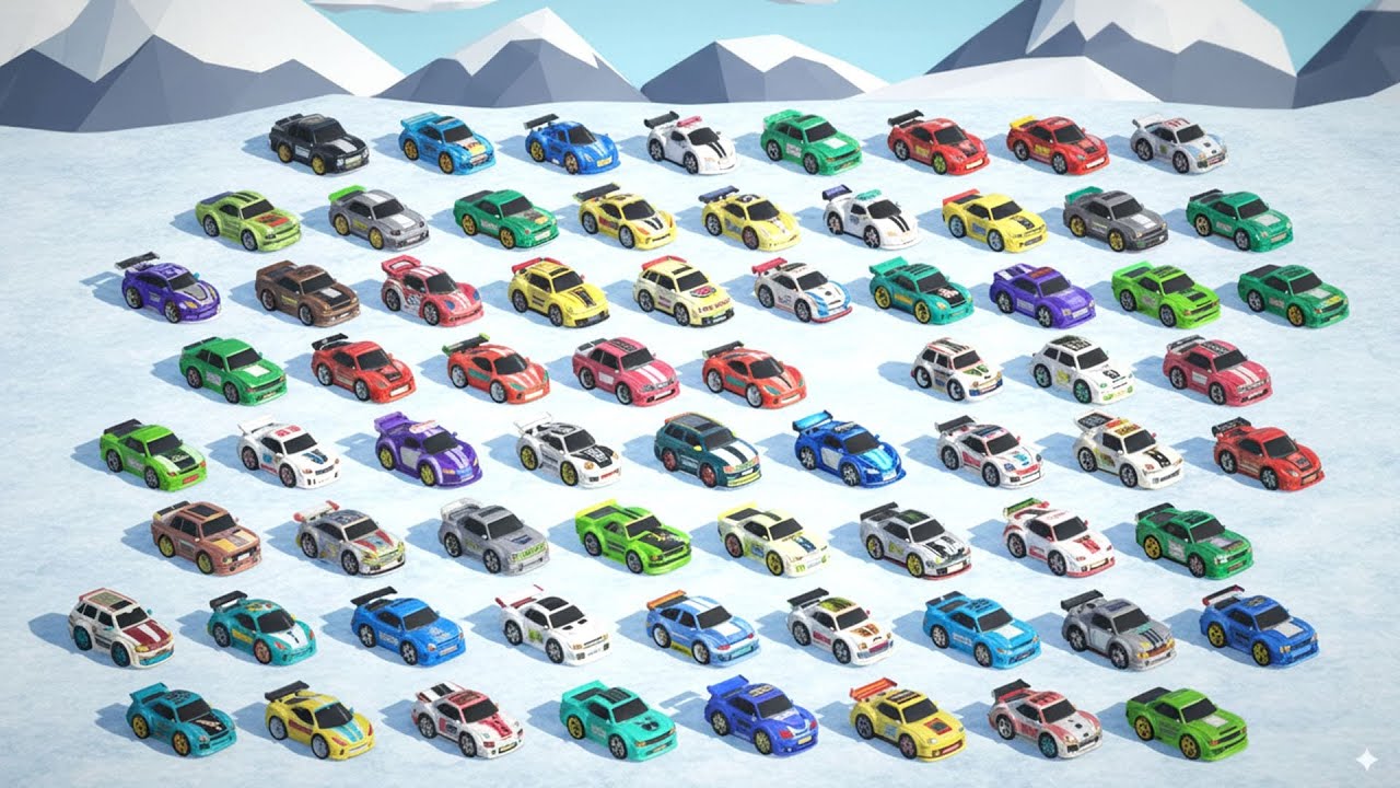 Tiny Sports Car Pack - 66 Low Poly Cute Toon Style Mini Racing Cars Chibi Style 3D Model