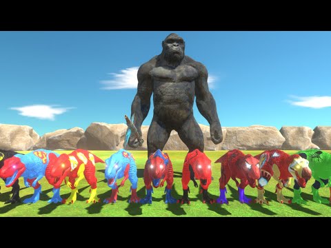 KING KONG vs 10 SUPER HERO T-REX - Animal Revolt Battle Simulator