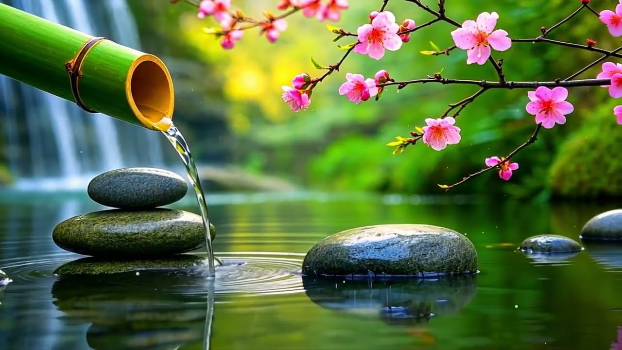 Bamboo Water Sounds & Gentle Piano - Deep Relaxation, Focus, and Peaceful Ambience