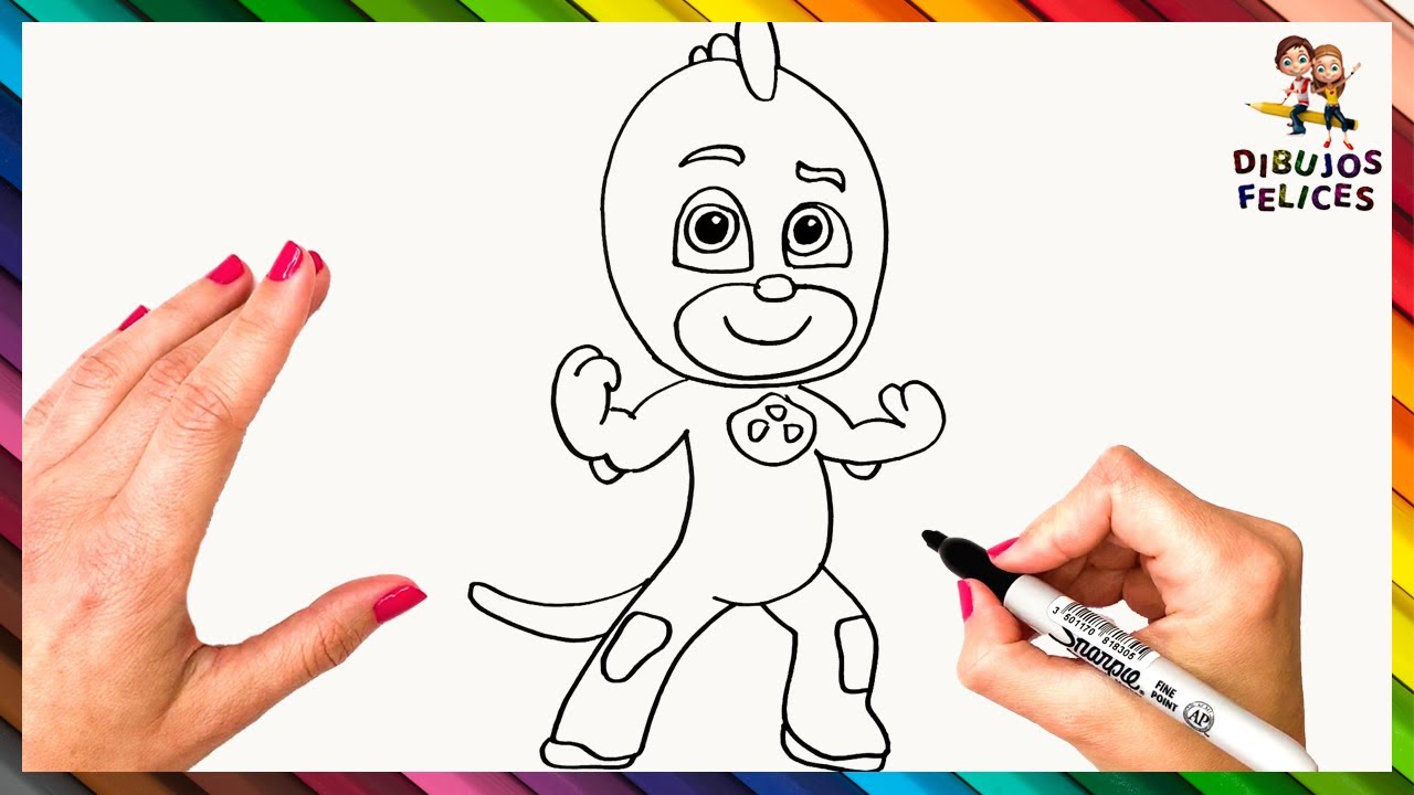 Cómo Dibujar A Gecko De Heroes En Pijamas (PJ Masks) Paso A Paso 🟢 Dibujos Para Niños