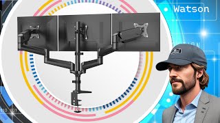 HUANUO Triple Monitor Arm - Smooth Adjustment with Swivel, Tilt, Rotate. Supports 17-32in monitors