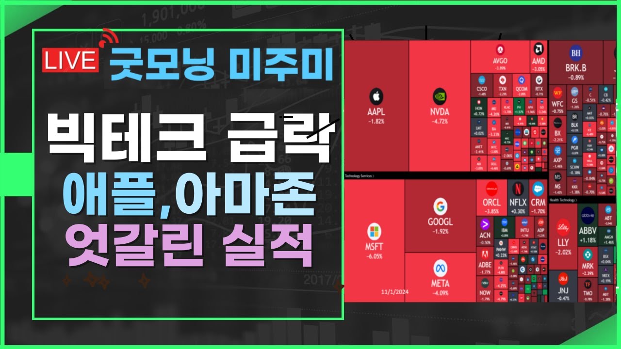 [굿모닝  미주미]  빅테크 모두 급락으로 10월 마감, 애플 아마존 엇길린 실적과 해석  #이항영 #미주미