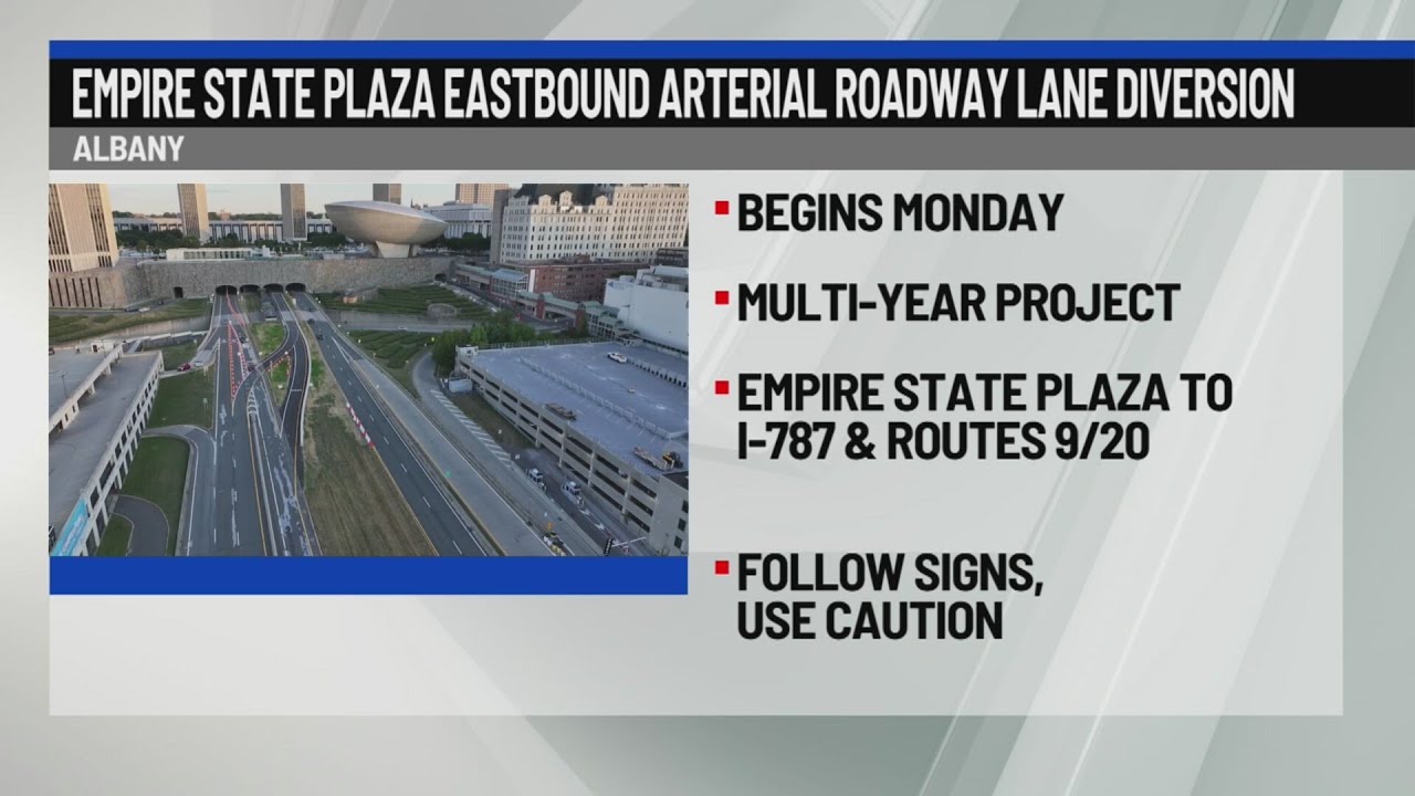 Empire State Plaza eastbound arterial roadway lane diversion