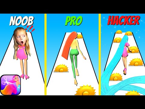 Can We Go NOOB vs PRO vs HACKER In HAIR CHALLENGE APP!? (HIGH SCORE!)