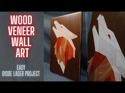 Wood veneer wall art | Diode laser project | Laser engraver project | Intarsia  | Wolf wall art