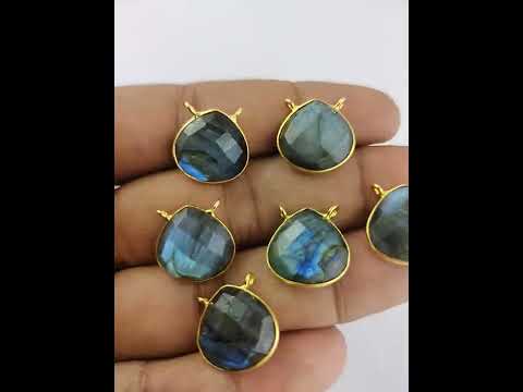 Silver natural gemstone heart shape 2 loop pendant, size: 14...