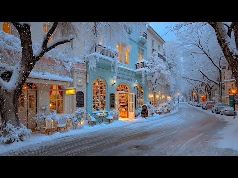 Peaceful Winter Morning Jazz ❄️ Snowy Day Town Coffee Street | Gentle Jazz Vibes to Ease Your Mind