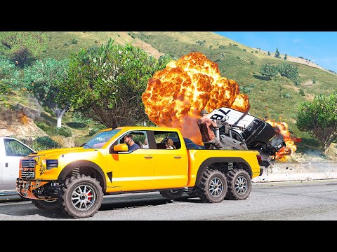 GTA 5 ORANGE CARACARA 6x6 HIGH SPEED CRASHES - SUPER CINEMATIC PICTURE WITH SLOW MO ep.67