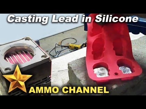 Casting lead into a silicone tray - lead casting mold, ingots, reloading and bullet casting