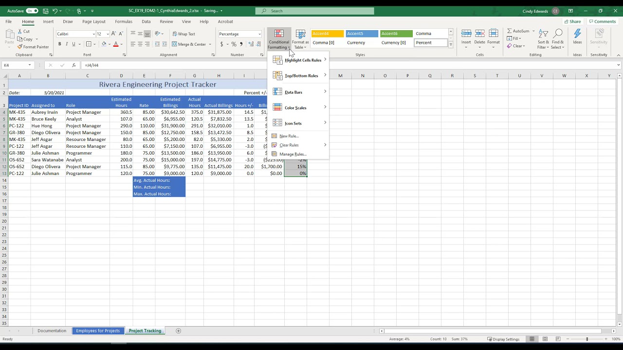 Excel 2019 Cengage/SAM Module 2 EOM Project 1 - S. Cashman