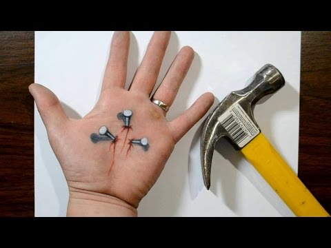 Hammering Nails into my Hand - Trick Art Optical Illusion