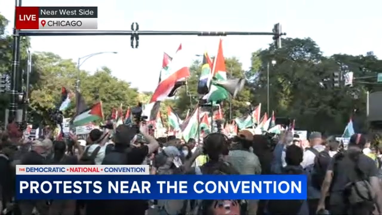 LIVE: Hundreds of pro-Palestinian protesters marching on DNC