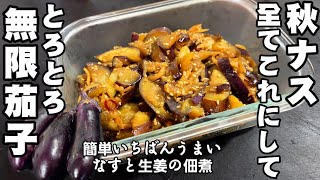 なすはすべてこれ！とろとろ無限秋ナスと生姜の佃煮 簡単 作り置き 節約レシピ 茄子料理 おふくろの味 めんつゆ つくだ煮 副菜 お弁当 おにぎり おうちごはん