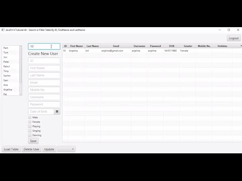 JavaFX 8 Tutorial 44 - Search or Filter Table By ID, FirstName and LastName