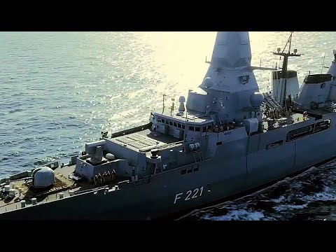 RARE EVENT: German Navy Sachsen-Class Frigate Replenished-At-Sea By GIGANTIC AMERICAN SUPERCARRIER!