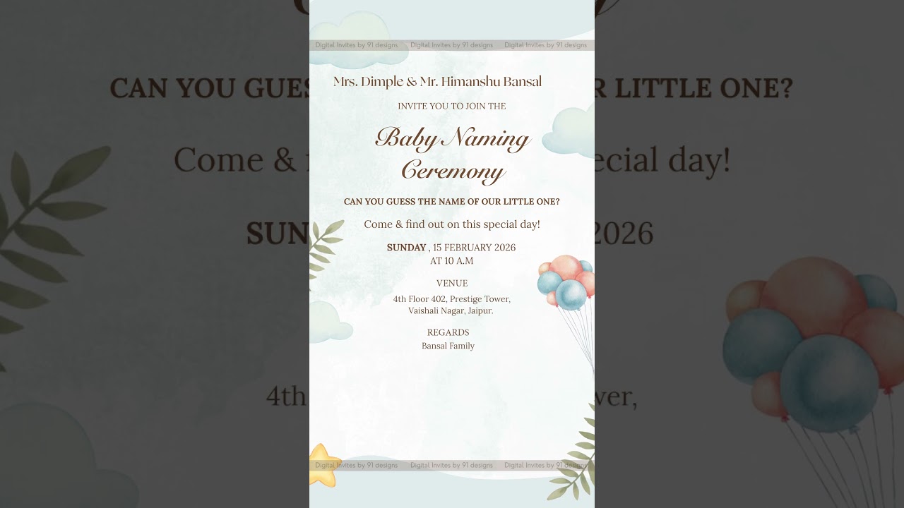 Ivory & Gold Naamkaran Ceremony Invite