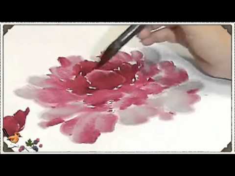 How to paint a Chinese Peony - Yang Oshi - One Thousand Days. Chinese Silk, Bird and Flower Painting