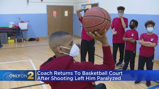 Coach Shawn Harrington Returns To Basketball Court After Shooting Left Him Paralyzed