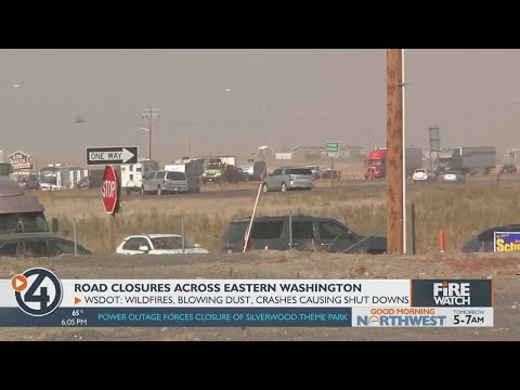 Regional wildfires close roads, back up traffic across Eastern Washington