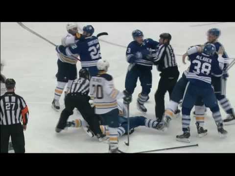 Scrum in 3rd period. John Scott, Orr, McLaren Buffalo Sabres vs Toronto Maple Leafs 11/16/13 NHL