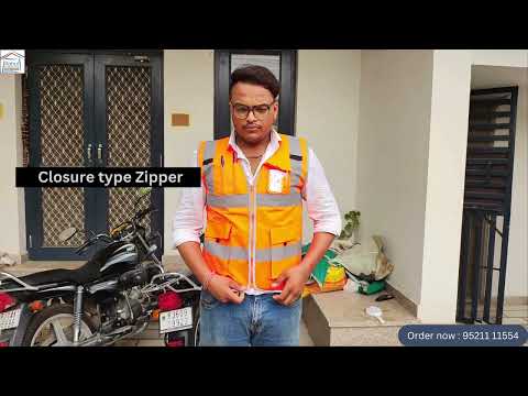 Orange polyester reflective safety jacket (medium, sleeveles...