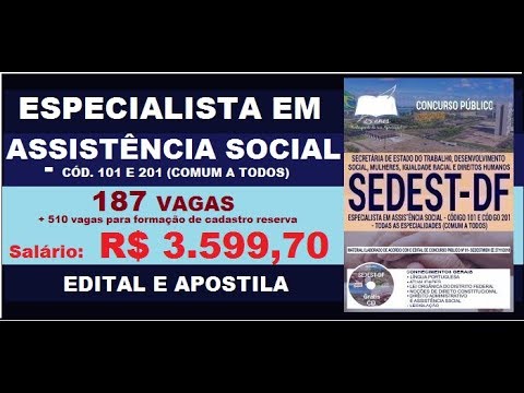 Edital Apostila Concurso SEDEST DF 2019 Especialista em Assistência Social - Todas Especialidades