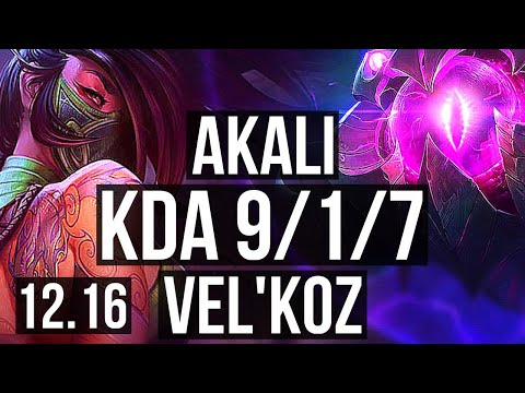 AKALI vs VEL'KOZ (MID) | 9/1/7, 500+ games, Dominating | EUW Master | 12.16
